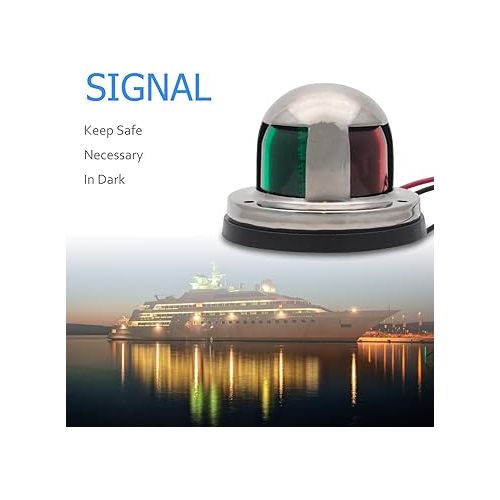  MASO Boat Signal Lighting, 2 IN 1 Green&Red Stainless Steel Marine Yacht Bow Navigation LED Light pack of 1