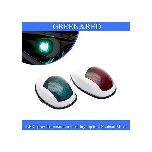  MASO Led Navigation Lights for Boats, Marine Boat Yacht Light 12V Stainless Steel Bow Pontoons Sailing Signal Pack of 2 Red & Green Lighting