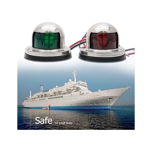  MASO Navigation LED Light, Green&Red Boat Sailing Signal Lighting Stainless Steel Marine Yacht Bow pack of 2