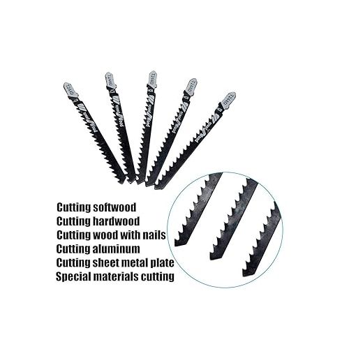  Jigsaw Blades MASO 5 PCS T244D T-Shank Jig Saw Blade Universal Jig Blade Assortment for Cutting Metal Wood PVC and More - fit Bosch, Dewalt, Hitachi, Makita, Festool etc