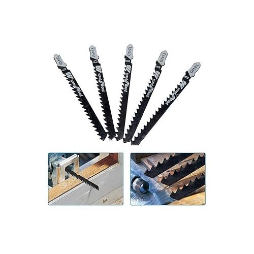  Jigsaw Blades MASO 5 PCS T244D T-Shank Jig Saw Blade Universal Jig Blade Assortment for Cutting Metal Wood PVC and More - fit Bosch, Dewalt, Hitachi, Makita, Festool etc