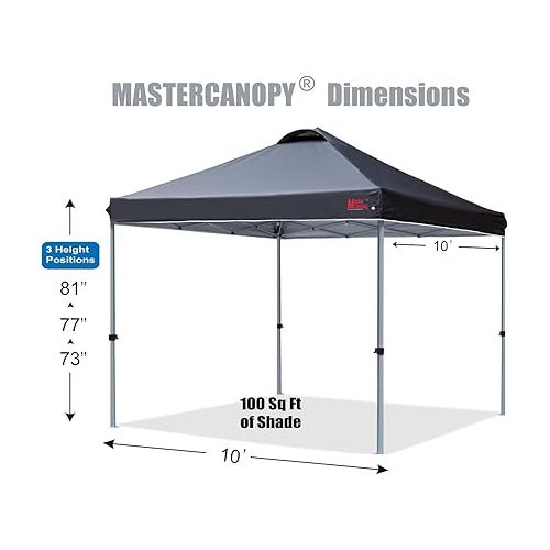  MASTERCANOPY Durable Pop-up Canopy Tent with Roller Bag (10x10, Black)