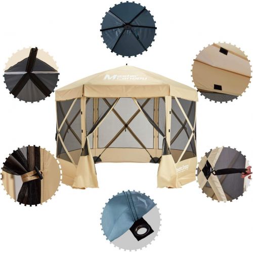  MASTERCANOPY Escape Shelter, 6-Sided Canopy Portable Pop up Canopy Durable Screen Tent Bug and Rain Protection (6-8 Person),Beige