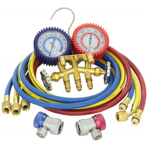  MASTERCOOL 84772G Brass R134A 2 Way Manifold Gauge Set with 72in. Hoses