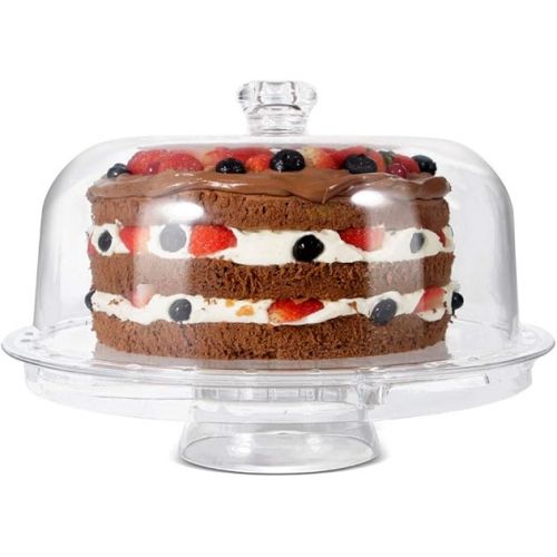  MASTERTOP Cake Stand with Dome Cover - 6 in 1 Multi-Functional Serving Platter/Cake Plate/Salad Bowl/Nachos/Punch Bowl, Wedding Cake Stands for Dessert Table,2 pcs Spoons, BPA Free (Acrylic)