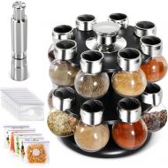 MASTERTOP 16 Jar Kitchen Revolving Spice Rack Organizer, 2 Tier Spinning Countertop Herb, Spices, Seasoning Organizer, Salt & Pepper Grinders, 3 Oz Glass Jars Orbit, NO SPICE