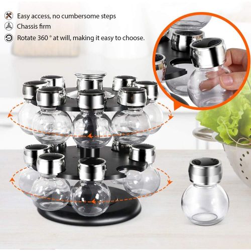  MASTERTOP 16 Jar Kitchen Revolving Spice Rack Organizer, 2 Tier Spinning Countertop Herb, Spices, Seasoning Organizer, Salt & Pepper Grinders, 3 Oz Glass Jars Orbit, NO SPICE