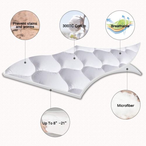  MASVIS Queen Mattress Pad Cover 8-21”Deep Pocket - Overfilled Mattress Topper Cotton Top Pillow Top with Snow Down Alternative Cooling