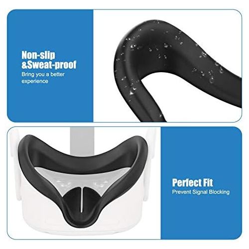  [아마존베스트]MASiKEN VR Face Silicone Cover Mask & Face Pad Compatible for Oculus Quest 2 Face Cushion Cover Sweatproof (Black)