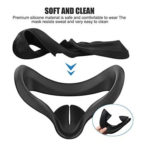  [아마존베스트]MASiKEN VR Face Silicone Cover Mask & Face Pad Compatible for Oculus Quest 2 Face Cushion Cover Sweatproof (Black)