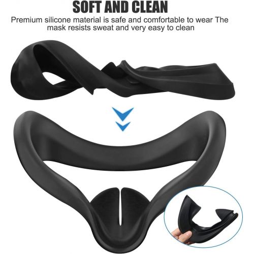  [아마존베스트]MASiKEN VR Face Silicone Cover Mask & Face Pad Compatible for Oculus Quest 2 Face Cushion Cover Sweatproof (Black)