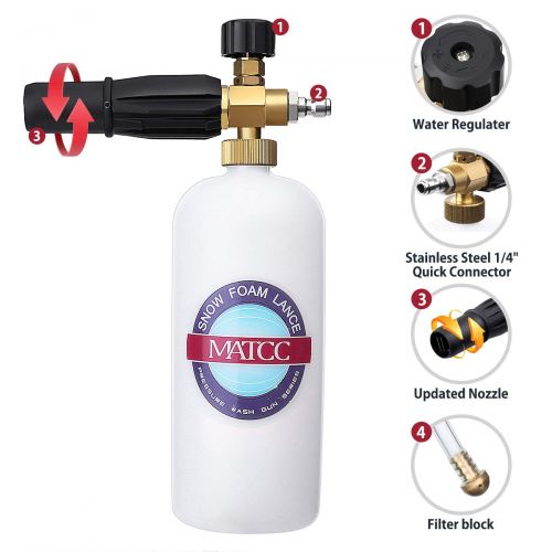  MATCC Foam Cannon II Foam Nozzle Pressure Washer Jet Wash with 1/4 Quick Connector Foam Blaster 0.22 Gallon Bottle Improved Snow Foam Lance