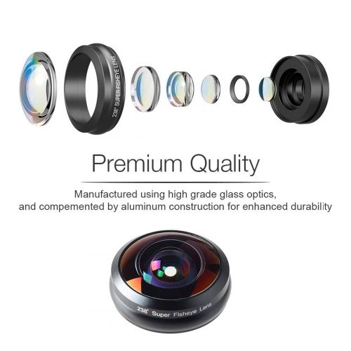  MATCHANT Phone Camera Lens 230° Super Fisheye Lens HD Optic Glass Lens Compatible iPhone xs87 Samsung Sony LG iPad and Most Smartphones