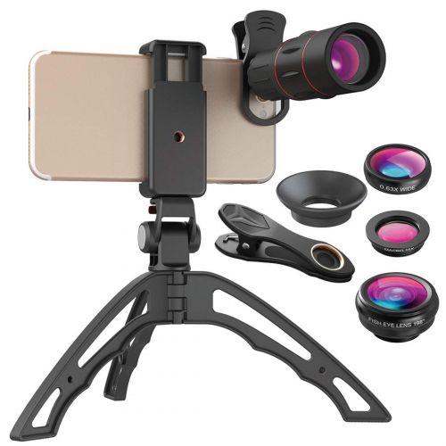  MATCHANT 4in1 Phone External Camera Lens Kit 18x Telephoto Lens+Fisheye+Wide AngleMacro Lens with Tripod for iPhone Samsung Sony Most Smartphones