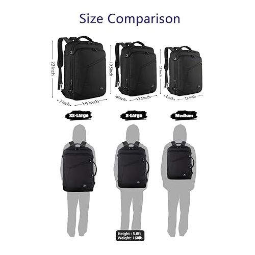  MATEIN Mens Travel Backpack, 27L Lightweight Carry on Backpack for Women, Expandable Business Backpacks, Waterproof Hiking Backpack for Outdoor Sports Rucksack Casual Daypack, Travel Essential, Black