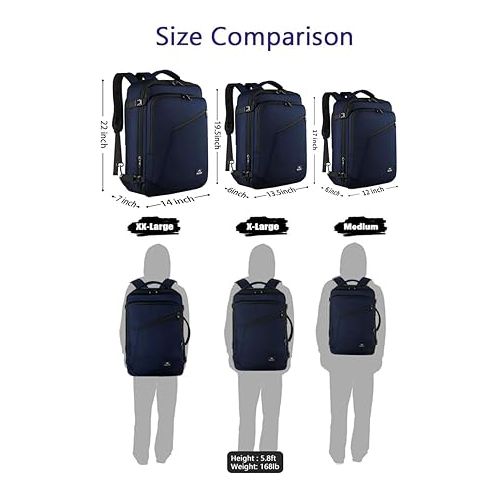  MATEIN Backpack for Travel, 27L Water Resistant Carry on Backpack Fits Under Airline Seat, Convertible Work Backpack & 2 Handles, Hiking Backpack for Outdoor Sport,Travel Gifts for Men Women, Blue