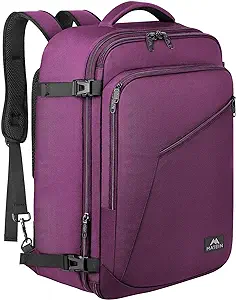 MATEIN Carry on Backpack for Women, 27L Flight Approved Backpack for Teacher Nurse, Fashion Expandable Airline Backpack for Plane, Lightweight Hiking Weekend Back Pack, Traveler Gifts, Purple