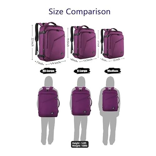  MATEIN Carry on Backpack for Women, 27L Flight Approved Backpack for Teacher Nurse, Fashion Expandable Airline Backpack for Plane, Lightweight Hiking Weekend Back Pack, Traveler Gifts, Purple