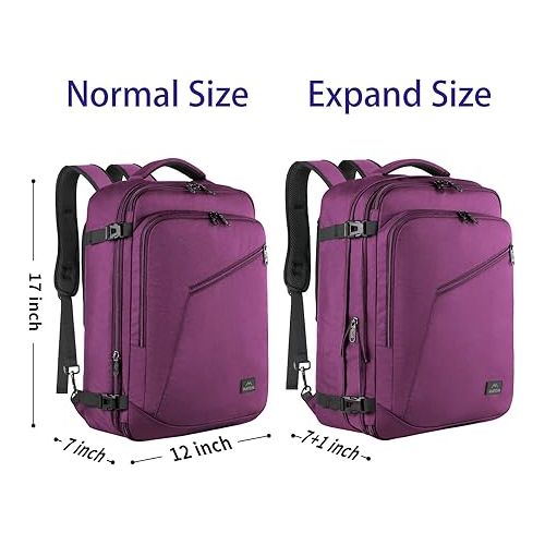  MATEIN Carry on Backpack for Women, 27L Flight Approved Backpack for Teacher Nurse, Fashion Expandable Airline Backpack for Plane, Lightweight Hiking Weekend Back Pack, Traveler Gifts, Purple