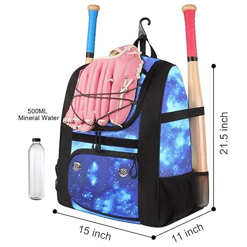  MATEIN Softball Bag, Lightweight Baseball Bat Backpack with Shoe Compartment, Baseball Bag with Fence Hook for TBall Bat & Equipment, Softball Gift Catchers Bags for Women Fit Batting Glove, Helmet