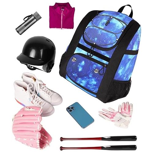  MATEIN Softball Bag, Lightweight Baseball Bat Backpack with Shoe Compartment, Baseball Bag with Fence Hook for TBall Bat & Equipment, Softball Gift Catchers Bags for Women Fit Batting Glove, Helmet