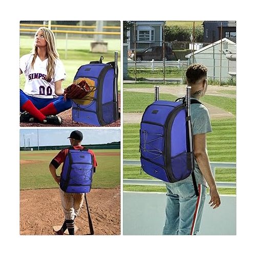  MATEIN Baseball Backpack, Softball Bat Bag with Shoes Compartment for Youth, Boys and Adult, Lightweight Baseball Bag with Fence Hook Hold TBall Bat, Batting Mitten, Helmet, Caps, Teeball Gear