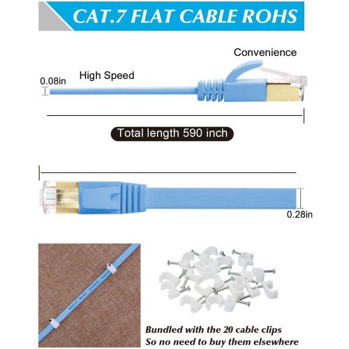  [아마존 핫딜]  [아마존핫딜]MATEIN Cable Ethernet Cat7, 50 pies de alta velocidad 10 Gigabit apantallado plano