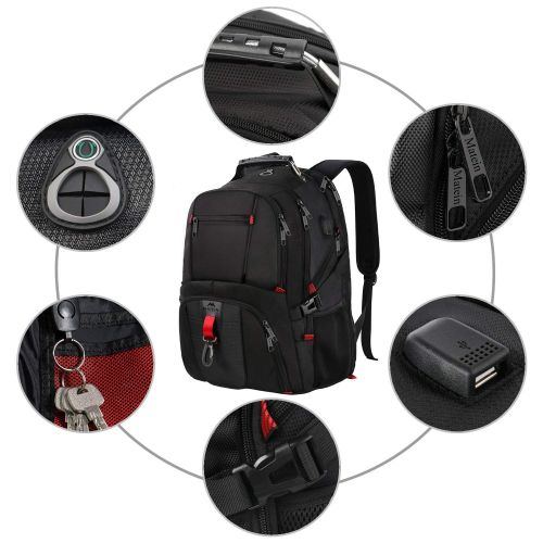  [아마존 핫딜]  [아마존핫딜]Matein Rucksack Herren,17 Zoll Backpack Schulrucksack Daypack Multifunktion Business Notebook Taschen Wasserdicht Grosser mit USB Ladeanschluss fuer Manner Schueler Jungen Teenager - Schwarz