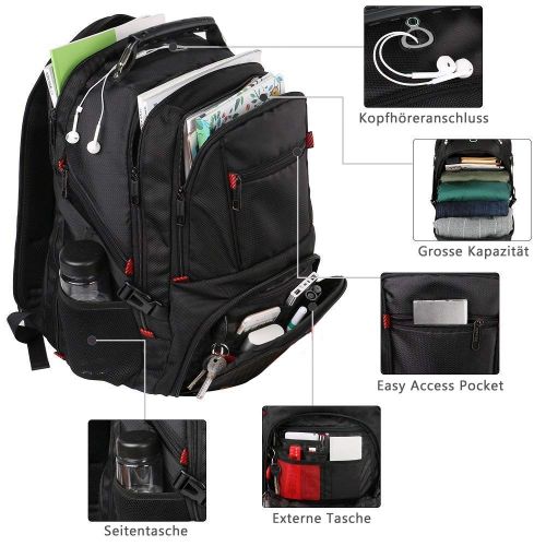  [아마존 핫딜]  [아마존핫딜]Matein Rucksack Herren,17 Zoll Backpack Schulrucksack Daypack Multifunktion Business Notebook Taschen Wasserdicht Grosser mit USB Ladeanschluss fuer Manner Schueler Jungen Teenager - Schwarz