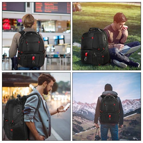  [아마존 핫딜]  [아마존핫딜]Matein Rucksack Herren,17 Zoll Backpack Schulrucksack Daypack Multifunktion Business Notebook Taschen Wasserdicht Grosser mit USB Ladeanschluss fuer Manner Schueler Jungen Teenager - Schwarz