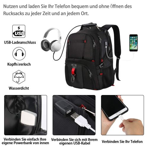  [아마존 핫딜]  [아마존핫딜]Matein Rucksack Herren,17 Zoll Backpack Schulrucksack Daypack Multifunktion Business Notebook Taschen Wasserdicht Grosser mit USB Ladeanschluss fuer Manner Schueler Jungen Teenager - Schwarz