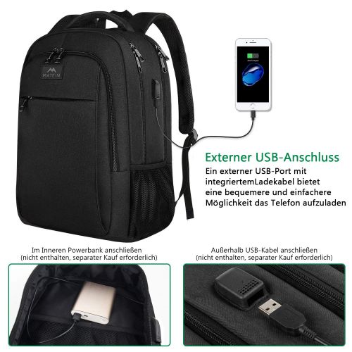  [아마존 핫딜]  [아마존핫딜]Matein Rucksack Damen,Laptop Rucksack Business Notebook Tasche Multifunktion Grosser Schulrucksack Daypack Wasserdicht mit USB Ladeanschluss fuer Herren Manner Schueler Jungen Teenager 15,6