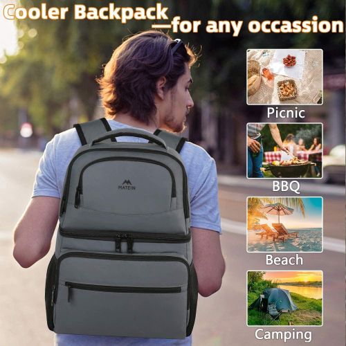  MATEIN Cooler Backpack, 26 Cans Insulated Cooler Backpack Leakproof Double Layer Lunch Cooler Bag for Men Women, Lightweight Soft Lunch Backpack with Cooler Compartment to Beach Picnics C