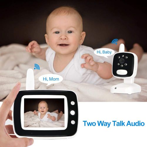  MATOP Video Baby Monitor Audio with Camera,Infant Monitor with Infrared Night Vision, 3.5 Inch Color Screen, Two Way Talk Back,Room Temperature, Lullabies, Long Range and High Capacity B