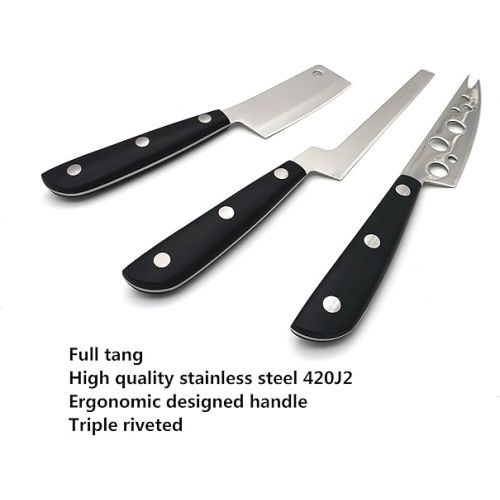  Cheese Knife, MATTSTONE HILL Cheese Knife Set - Soft & Semi Hard Cheese Knife, Soft Cheese Knife, Cheese Cleaver, Premium Stainless Steel, Black Handle