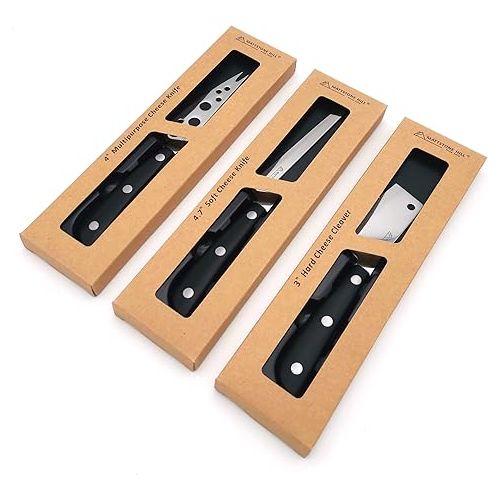  Cheese Knife, MATTSTONE HILL Cheese Knife Set - Soft & Semi Hard Cheese Knife, Soft Cheese Knife, Cheese Cleaver, Premium Stainless Steel, Black Handle