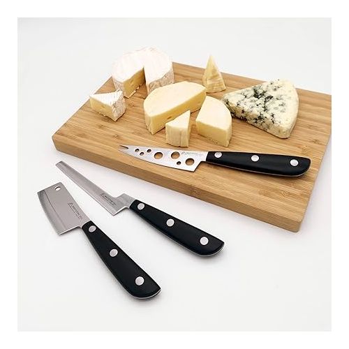  Cheese Knife, MATTSTONE HILL Cheese Knife Set - Soft & Semi Hard Cheese Knife, Soft Cheese Knife, Cheese Cleaver, Premium Stainless Steel, Black Handle