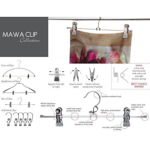  MAWA Mawa by Reston Lloyd Space-Saving Clothes Hanger for Pants and Skirts with Two Non-Slip Clips, Style K/30D, 12-Inch, Set of 12, Black