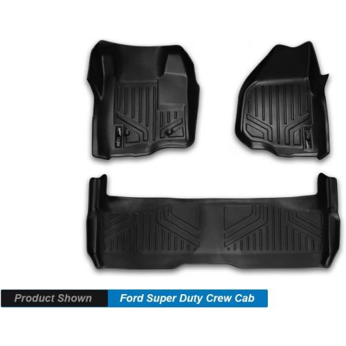  MAXLINER Floor Mats 2 Row Liner Set Black for 2011-2012 Ford F-250 / F-350 / F-450 / F-550 Super Duty Crew Cab with Depressed Drivers Side Pedal