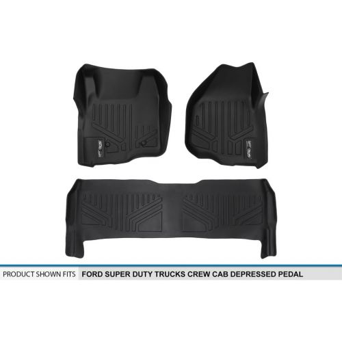  MAXLINER Floor Mats 2 Row Liner Set Black for 2011-2012 Ford F-250 / F-350 / F-450 / F-550 Super Duty Crew Cab with Depressed Drivers Side Pedal