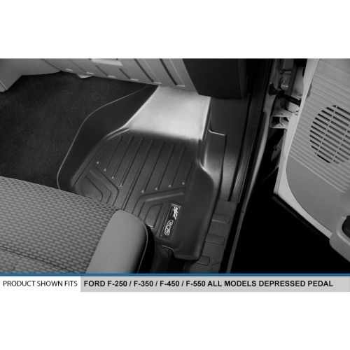  MAXLINER Floor Mats 2 Row Liner Set Black for 2011-2012 Ford F-250 / F-350 / F-450 / F-550 Super Duty Crew Cab with Depressed Drivers Side Pedal