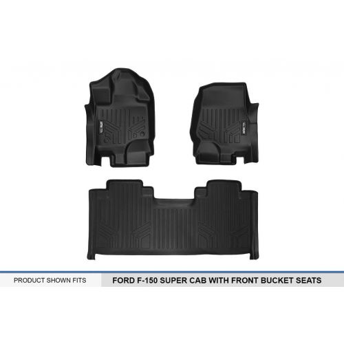  MAX LINER SMARTLINER Floor Mats 2 Row Liner Set Black for 2015-2018 Ford F-150 SuperCab with 1st Row Bucket Seats