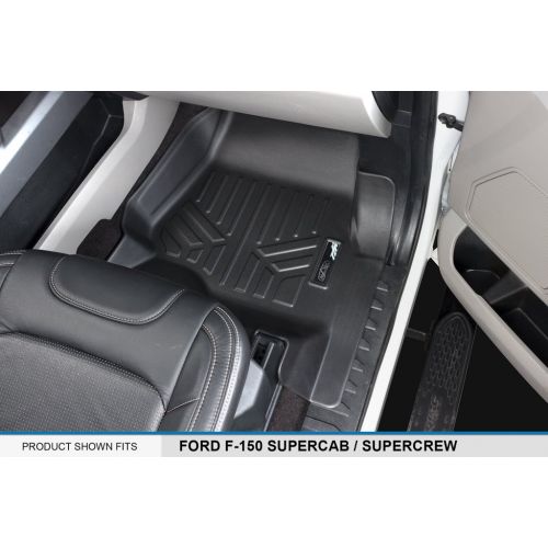  MAX LINER SMARTLINER Floor Mats 2 Row Liner Set Black for 2015-2018 Ford F-150 SuperCab with 1st Row Bucket Seats