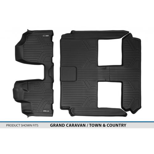  MAX LINER SMARTLINER Floor Mats 3 Row Liner Set Black for 2008-2018 Dodge Grand Caravan/Chrysler Town & Country (Stown Go Only)