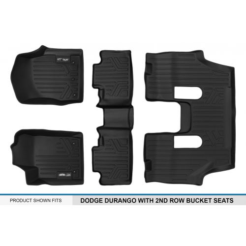  MAX LINER SMARTLINER Floor Mats 3 Row Liner Set Black for 2013-2016 Dodge Durango with Front Row Dual Floor Hooks and 2nd Row Bucket Seats