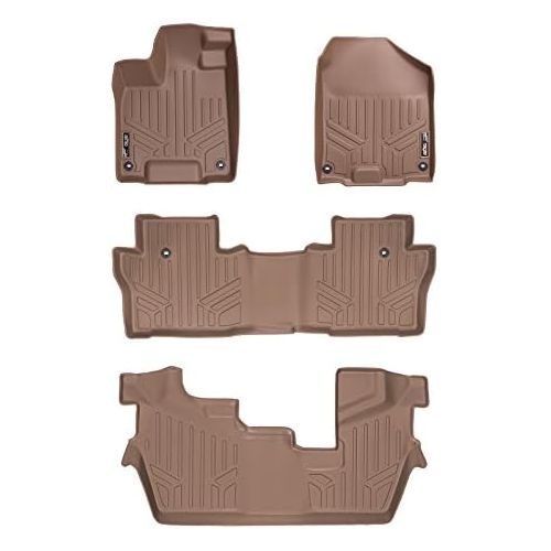  MAXLINER Floor Mats 3 Row Liner Set Tan for 2016-2018 Honda Pilot (No Elite Models)