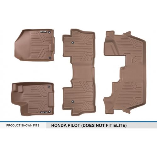  MAXLINER Floor Mats 3 Row Liner Set Tan for 2016-2018 Honda Pilot (No Elite Models)