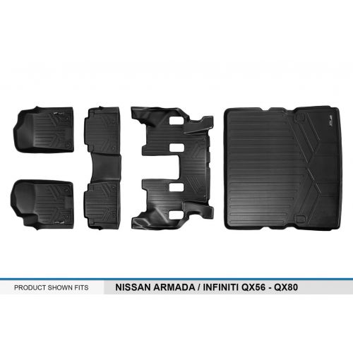  MAX LINER SMARTLINER Floor Mats 3 Rows and Cargo Liner Behind 2nd Row Set Black for 2017-2018 Armada / 2011-2013 Infiniti QX56 / 2014-2018 QX80