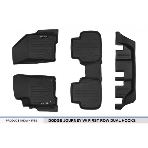  MAX LINER SMARTLINER Floor Mats 3 Row Liner Set Black for 2012-2018 Dodge Journey with 1st Row Dual Floor Hooks