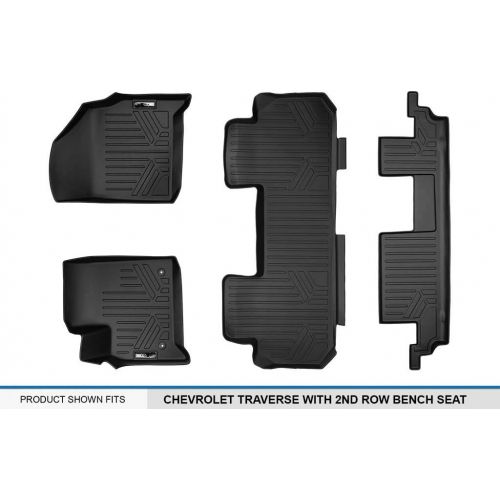  MAXLINER Floor Mats 3 Row Liner Set Black for 2018-2019 Chevrolet Traverse with 2nd Row Bench Seat